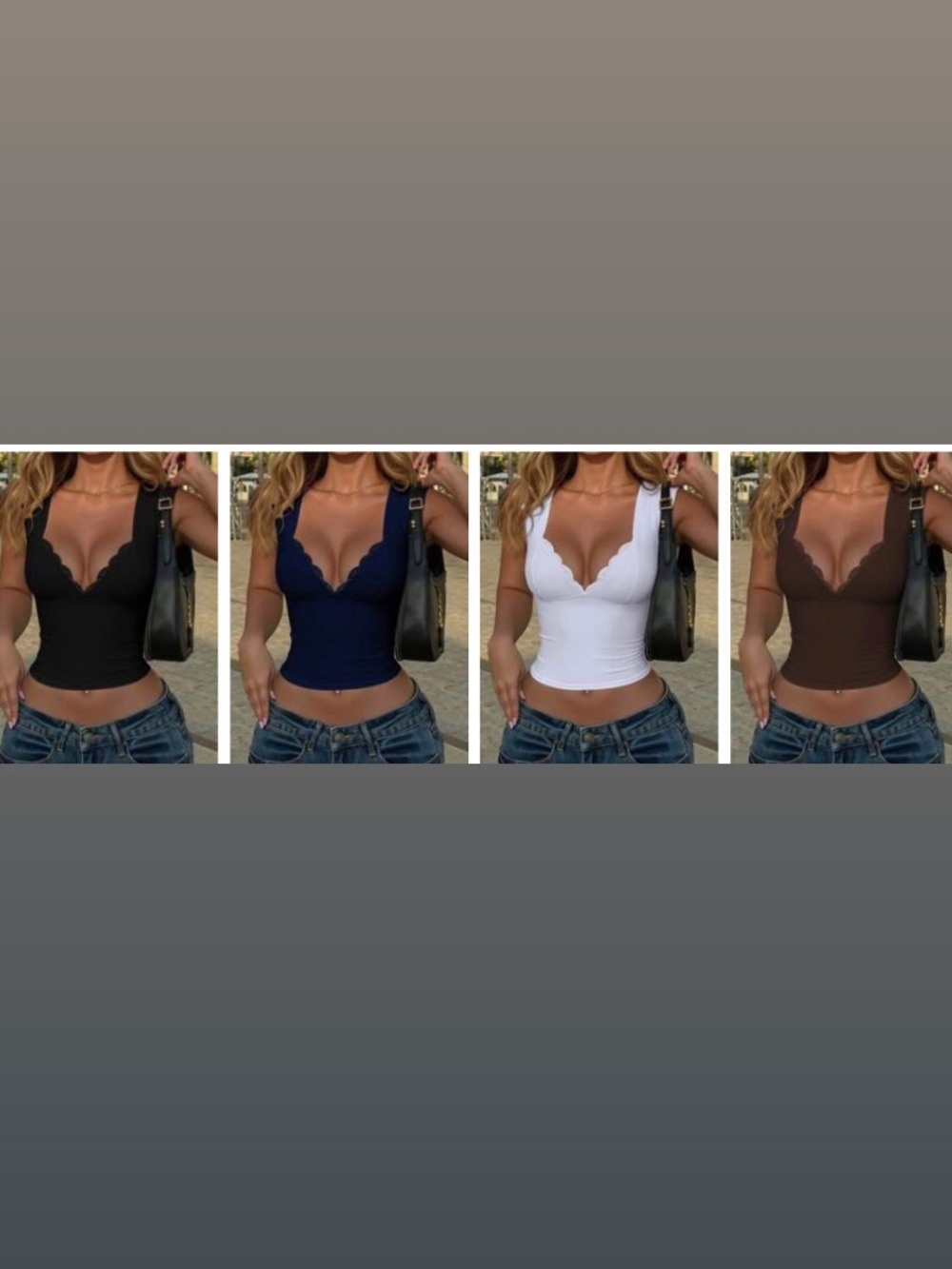 Scalloped V-Neck Ribbed Tank Top - Available in Black, Navy, White, Brown